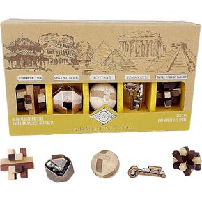 Project Genius Curated Collection Gift Set, 5 Premium Wood & Metal Puzzles, 3D Brainteaser Gift for Kids 8+, Teens, and Adults - True Genius Disassembly and Disentanglement Variety Pack