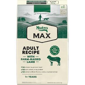 NUTRO MAX Adult Recipe Dry Dog Food With Farm Raised Lamb, 25 LB Bag