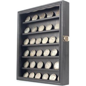Challenge Coin Display Wall Mount,Military Challenge Coin Display Box,Box Frame with Removable Shelf,Poker Chip Coin Holder,Lockable Cabinet Rack Stand Box , for Coin casinopoker chip Collection.