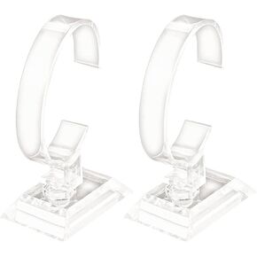 GSHLLO 2 Pcs Clear Acrylic Watch Display Stands C Shape Display Holder Bangle Bracelet Display Racks Wrist Jewelry Show Stand Showcases for Home Shop Use