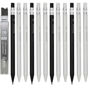 Maydahui 12 PCS Triangular Pole Mechanical Pencil with Sharpener Novelty Non Sharpening Automatic Pencil with 12 PCS 2B Lead Refills 2.0 mm Plastic for School Writing Drawing