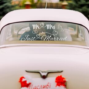2 Pieces Just Married Car Decals Wedding Car Decorations Vinyl Decal Window Sticker Mr and Mrs Removable Decals for Wedding Honeymoon Car Decoration Supplies 22.4 x 7.9 Inch (Just Married Style)