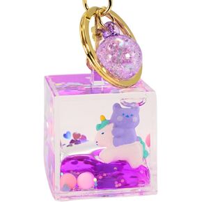 SPEEDYUNI Cute Bear Riding Unicorn Keychain | Aesthetic Liquid Floating Key Ring Holder for Bag Charms & Car Keys