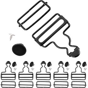 6 Sets Suspender Overall Buckles Dungaree Fastener, 1-1/2" Clasp Clips Hooks Replacement with Slide and Buttons Gourd