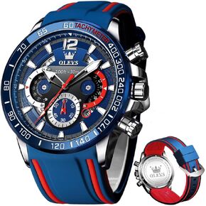 OLEVS Stylish Wrist Watch for Men,Silicone Strap Men Watches,Pro Diver Stainless Steel Chronograph Watch,Waterproof Date Dress Watch for Man,Large Face Male Watch