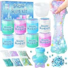 NPNE Frozen Slime Kit for Girls DIY Slime Making Kit with Glitter Add Ins Foam Jelly Cubes Slime for Kids Age 8-12 Birthday Party Favors Present Crafts Stress Relief Toys