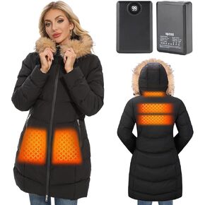 Heated Women Jacket, 2 Pack 12000mAh Power Bank, 5 Heat Zone, 4 Heating Level