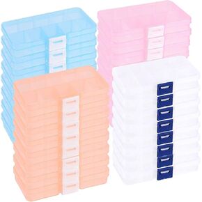 ZOENHOU 32 Pack 10 Grids Plastic Organizer Container, Colored Plastic Organizer Storage Box with Adjustable Dividers for Jewelry Bead Earring Fishing Hook Art Crafts Small Accessories, 4 Colors