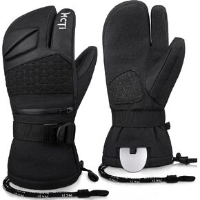 MCTi Snowboard Gloves with Wrist Guard 3-Finger Waterproof Mittens for Winter Snow Skiing
