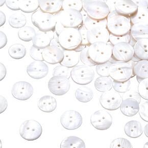 45pcs Pearl Button with 2 Hole, Natural Mother of Pearl Shell Buttons, 15mm 18mm 20mm Round Button for Sewing Clothes Blazer Suits Shirts- White