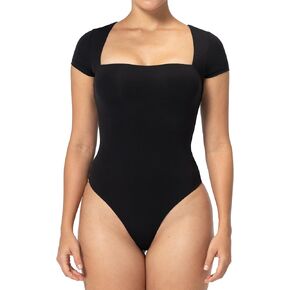 Sunzel Women's Short Sleeve Shapewear Bodysuit, Square Neck Tummy Control Leotard & Seamless Sculpting Body Shaper Thong