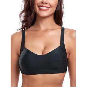 Women’s Ruched Bandeau Bikini Tops Adjustable Straps Swimsuit Top Removable Padded Bathing Suit Tops