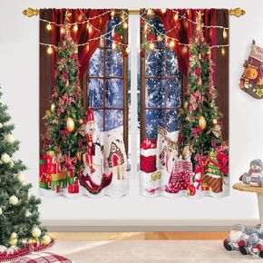 FRAMICS Christmas Curtains 84 Inch Length 2 Panels Set, Christmas Tree Blackout Curtains for Bedroom, Winter Snow Scene Thermal Curtains for Living Room Rod Pocket, Christmas Decorations, 52"W x 84"L