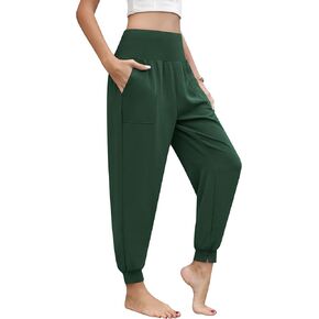 QUEZHU Women High Waist Joggers Palazzo Pants Fall Elastic Waist Casual Lounge Pants with Pockets