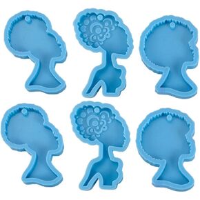 6Pcs Female Head Silicone Molds, 2.75 x 1.85in Bridal Hair Accessories Key Molds, DIY Handmade African Female Figure Necklace Jewelry Molds for Keychain Necklace Ornaments Making