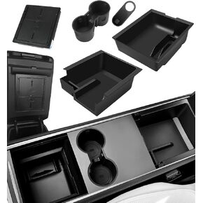 WinDu 5PCS Model 3 Model Y Center Console Organizer Tray Compatible for Tesla 2021-2024 Model Y and 2021-2023 Model 3 Accessories Armrest Hidden Box Storage Tray Cup Holder Camera Cover