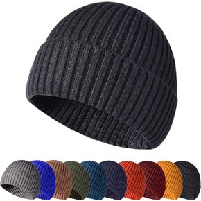Enwokran Winter Beanie Hat, Unisex Warm Stretchy Soft Cuffed Skullcap,Thermal Striped Roll Up Edge Ribbed Watch Cap