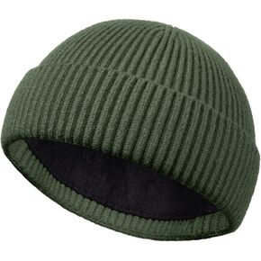Swag Short Fisherman Beanie for Men Women, Wool Knit Cuffed Fleece Lined Trawler Beanies Winter Warm Hat