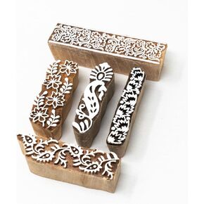 Tree Shape Wooden Block Stamps - Wooden Printing Stamps - Indian Textile Printing Blocks for Tattoo Clay Pottery Henna Card Making Pack of 5, Hashcart®