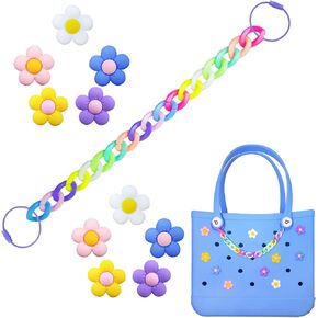Decorative Chain for Bogg Bag Accessories,Cute Flower charms for Bogg Bag and Simply Southern Totes,Cube Chunky Chain Link for Bogg Bag,Rubber Beach Tote Bag Accessory Charms