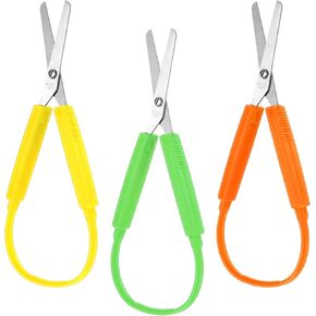 3Pcs Loop Scissors for Toddlers, Adaptive Scissors, Squeeze Scissors, Loop Handle Self-Opening Scissors, Colorful Grip Scissors for Children and Adult Special Needs