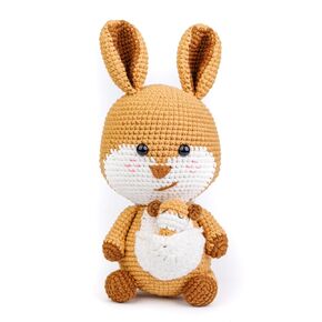 Already Made Pink Rabbit, Emotional Support Toys, Crochet Stuffed Handmade Toys, Hand Crafted Rabbit with Pink Bib, Mink Wool Material, Special Gift, 5x10x5 inch