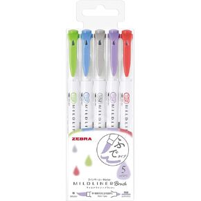 Zebra Highlighter Mildliner Brush Noble Color 5 Colors Set, WFT8-5C-NC