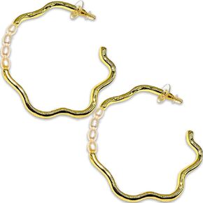 Big C Shape Irregular Earrings - 18K Gold Plated 925 Sterling Silver Post Pearl Earrings for Women Gift