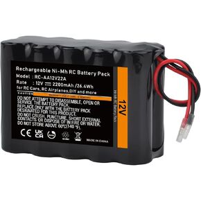 Tectra 12V RC Battery with Bare Leads, 2200mAh High Capacity Ni-MH 10 Cells Rechargeable Battery Pack for RC Car, RC Boat, RC Robot, RC Airplane, DIY and More