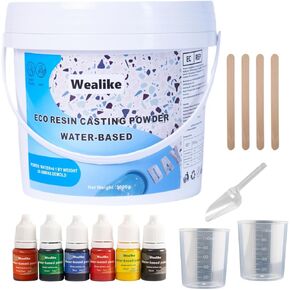 Wealike Eco Resin Casting Powder 6.6lbs/3000G,Water-Based Ceramic Resin Plaster with 6PCS Pigments,20-30 Minutes Demold.Easy Mix Non-Toxic for Home Decor &DIY Art