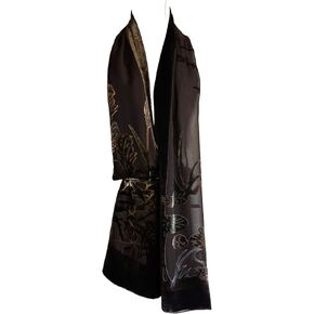 Silk Base Burn-out Velvet Shawl, 72" L x 21" W, Reed Catkin, Cocoa Brown