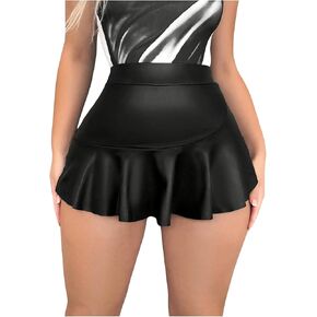Floerns Women's Casual Ruffle Trim PU Leather Skorts Night Club Skirt Shorts