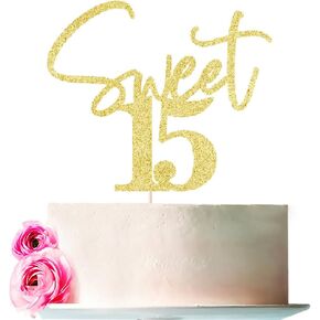 Gold Sweet 16 Cake Topper - 1 Premium Glitter Birthday Cake Topper