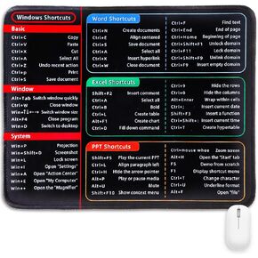 Excel Cheat Sheet Desk Pad 26x21x0.2cm Excel Mouse Pad Shortcuts Anti-Slip Keyboard Excel Shortcuts Mousepad with Stitched Edges for Computer