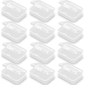 12 Pack Rectangle Plastic Clear Storage Containers Box (2.52 x 1.73 x 0.79 Inch), Small Bead Organizer for Small items, Crafts, Beads, Coins, Jewelry and Business Cards