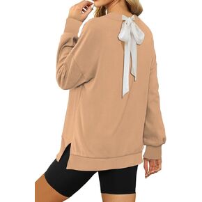 Aisbei Womens Oversized Sweatshirts Crewneck Long Sleeve Tie Back Slit Pullover Tops Fall Fashion Outfits Winter Clothes