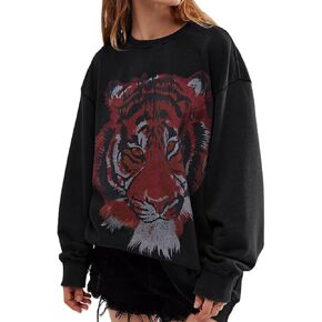 Women Oversized Graphic Sweatshirt Long Sleeve Tiger Printed Shirt Pullover Y2k Aesthetic Tops Fall Streetwear