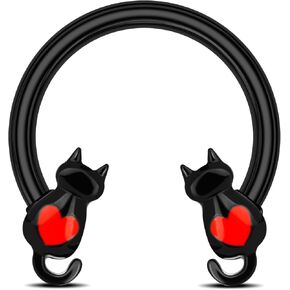 Jewseen Halloween Septum Rings 16g Cat Septum Jewelry Heart Cartilage Hoop Black Nose Ring Hoop Surgical Steel Daith Piercing Jewelry for Women