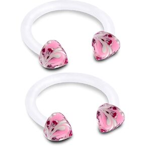Bodyjewellery 2 قطعة 16 جرام أقراط حدوة الحصان Bioflex الحاجز المرن الغضروف هوب الشفاه الزنمة الحاجب الحلزون رسمت باليد 03 سبايك - اختيار الحجم