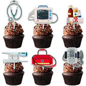 18pcs Glitter Stethoscope Medical Detector Dessert Cupcake Topper Pick for Nurse Doctor Medical Equipment Theme Decorations Men Women Happy Birthday Party Decor Supplies
