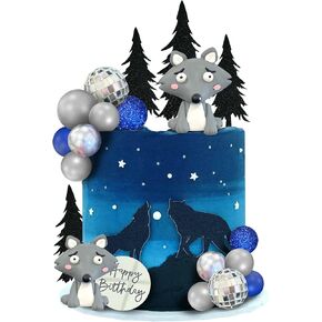 23 PCS Wolf Cake Topper Black Tree Cake Decoration with Soft Clay Wolf for Baby Shower Wolf Themed Wedding Birthday Party Supplies