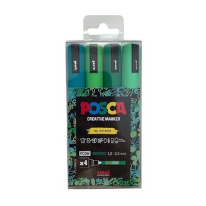 Posca Paint Markers Set of 4 Green Tones; 5M Medium Markers with Reversible Tips Marker Set of Acrylic Paint Pens Pens for Art Supplies; Fabric Paint; Fabric Markers