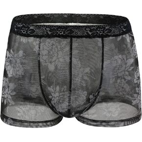 COMLIFE Mens Sheer Lace Underwear Male Breathable Mesh Boxer Briefs See Through Lingerie Trunks