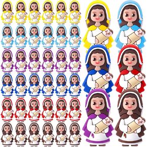 50 Pcs Mini Virgin Mary Figurines Bulk Mother Mary Holding Mini Jesus Miniature Figures Christ Savior Doll Favor for Hide Christmas Party Favors Religious Gifts Decor (Blue)