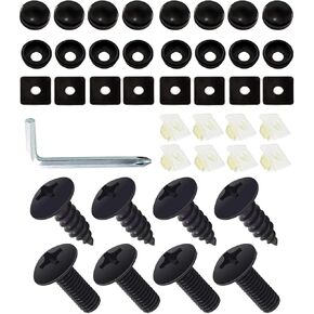 8 PCS Car License Plate Fixed Screw Kit, M6 Stainless Steel US Standard License Plate Frame Anti-Rust Anti-Noise Bolts, Repair and Replacement Parts, Compatible with Most Car Models (Black)