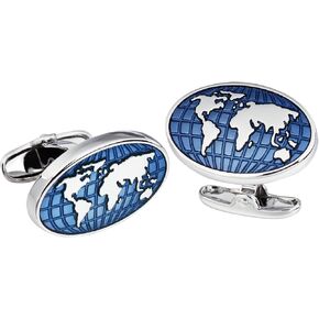 Blue World Map Cufflinks for Men with Gift Box.