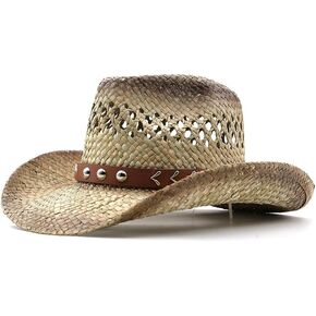 thuizen Western Old Town Hollow Design Straw Cowboy Hat