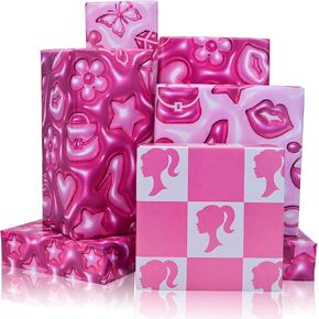Vnaaem 3D Effect Girl Birthday Wrapping Paper 8 Pc Pink Princess Design Gift Wrap Paper for Girls Birthday DIY Craft Party Wedding Baby Shower Holiday 19.6 X27.8Inch