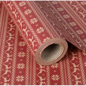Aimyoo Kraft Christmas Wrapping Paper Jumbo Roll, Red Stripe Reindeer Snowflakes Design, Xmas Gift Wrap Paper 30 inch x 100 ft