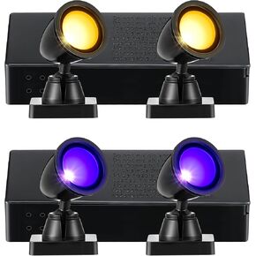 Halloween Village Collection Round Spot Light, Orange and Purple Village Spotlights Battery Operated, Village Collection Light for Miniature Halloween Village Decorations (Set of 4)